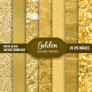 Gold Digital Paper Pack, 20 Metallic Gold Texture Backgrounds, Golden Foil Paper JPG, Luxury Glitter Scrapbook Paper Instant Download
