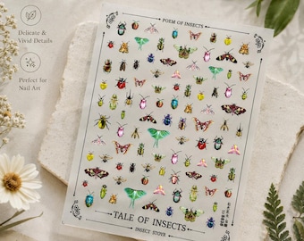 Vintage Insect Beetle Nail Stickers, Realistic Bug Moth Nail Decals