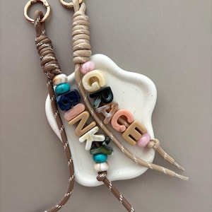 Personalised Bag Charm | Custom Name Keychain | Chunky Beaded Letter Keyring | Handbag Accessory