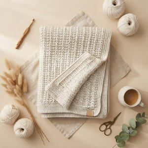 Easy Wheat Stitch Crochet Blanket Pattern, Modern Textured Throw (PDF Download)