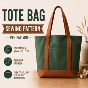 Tote Bag Sewing Pattern PDF| Canvas Tote Bag Pattern, Beginner Friendly Canvas Bag| Instant Download| A4 A0 US Letter| DIY Market Bag