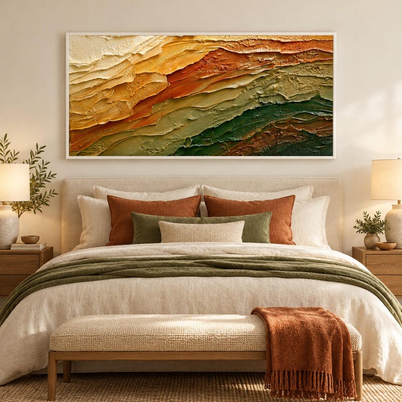 Rustic Textured Abstract Heavy Impasto Abstract Oil Painting, Textured Earthy Landscape Wall Art ...