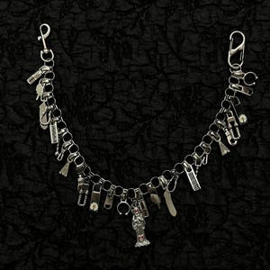Cadena para la cintura con tirador de cremallera, dije de margarita, cadena para pantalones, accesorios para la cintura de la Virgen María, plateados, gruesos, punk grunge Y2K, gótico, ropa urbana, regalo para hombres y mujeres