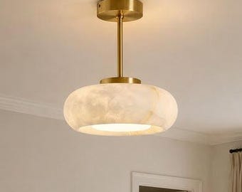 Lámpara colgante de alabastro, lámpara de techo moderna de latón, lámpara colgante de piedra de lujo, luminaria de techo minimalista