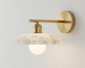 Wandleuchte aus natürlichem Alabaster, Wandleuchte aus Messing, luxuriöse Steinbeleuchtung, moderne Wandlampe