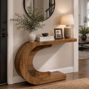 Mid-Century Modern Console Table for Entryway, Wood C-Shaped Hallway Entry, Accent Table for Living Room, Narrow Console Table for Entrance