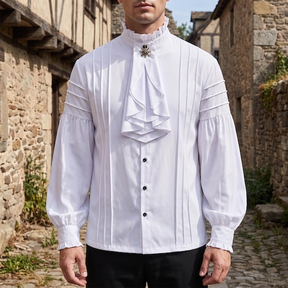 Victorian Shirt for Men, Ruffled Collar Blouse, Pirate Steampunk Costume, Gothic Renaissance Outfit, Long Sleeve Medieval Shirt