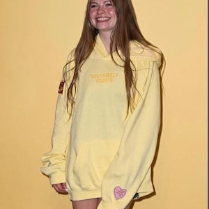 Salish Matter Sincerely Yours Oversized Hoodie – Embroidered Pullover with Rose Patch & Heart Sleeve Detail