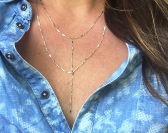 LAYERED LARIAT NECKLACE // Delicate Collar Necklace - Minimal Layered Necklace - Gold Filled, Sterling Silver- High Quality