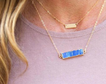 LAPIS LAZULI BAR Necklace // Deep Blue Stone Necklace - Layering Necklace - Gold Edged - Simple Modern - Lapiz Stone