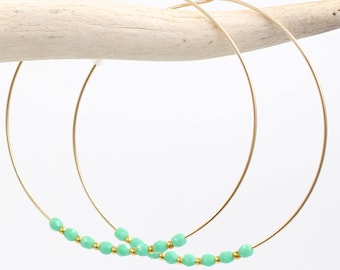 COASTAL HOOP EARRINGS // Thin Gold Hoops - Delicate Hoops - Beaded Earrings - Large Hoops - Skinny Gold Filled Hoops
