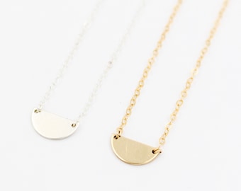 MINI MOON NECKLACE // Half Moon Charm - Semicircle -Small Pendant - Dainty Layering Necklace - Tiny - Gold Filled Sterling Silver Charm