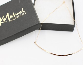 GOLDEN COLLAR NECKLACE // Hammered Bar Necklace - Gold Bar- Curved Bar - Arc - Minimal - Modern - Skinny Choker - Thin Bar Necklace
