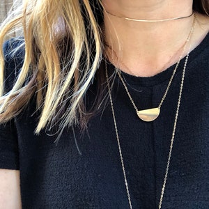 HIGH MOON NECKLACE // Half Moon Pendant - Semicircle Charm Necklace - Gold Crescent Necklace - 14k Gold Filled- Glossy -Modern Minimalist