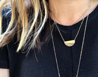 HIGH MOON NECKLACE // Half Moon Pendant - Semicircle Charm Necklace - Gold Crescent Necklace - 14k Gold Filled- Glossy -Modern Minimalist