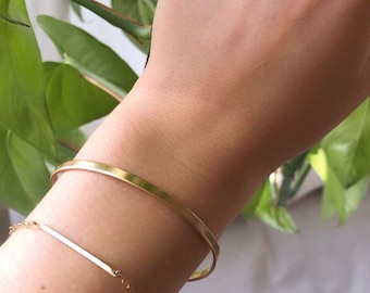 SLIM CUFF BRACELET / Simple Gold Cuff - Sterling Silver Cuff - Thin Bracelet - 14K Gold-filled - Minimal Bracelet - Quality -Stacking-Unisex