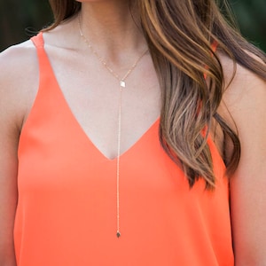 GOLD DIAMOND LARIAT // Delicate Gold Lariat Necklace - Drop Necklace - Y Necklace - Minimal Layering Necklace, Diamond Charm