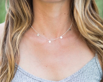 CIRCLE DISC CHARM Necklace // Multi Charm - Gold, Rose Gold Silver - Dainty Dots and Chain - Personalized, Custom, Letter Necklace