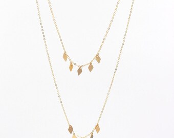 DANGLE DIAMOND CHARM Necklace // Delicate Gold Charm Necklace - Gold Layering Necklace Sets - Minimal Multi-strand Necklace - Gold Filled