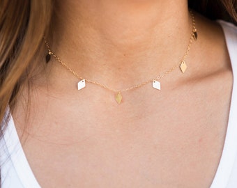 GOLD DIAMOND CHARM Necklace // Delicate Dangle Charm Necklace - Choker - Gold Filled Layering Necklace - Dainty