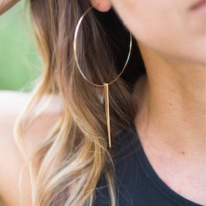 SPIKE HOOP EARRINGS /// Thin Gold-filled or Sterling Silver Modern Hoops - High Quality - Dangle Statement Earrings - Lightweight Minimal
