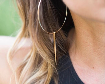 SPIKE HOOP EARRINGS /// Thin Gold-filled or Sterling Silver Modern Hoops - High Quality - Dangle Statement Earrings - Lightweight Minimal