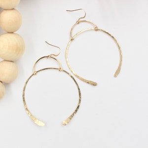 WISHBONE HOOP EARRINGS / Large Gold-filled Earrings - Lightweight - Thin Gold Earrings - Delicate - Hammered Hoop