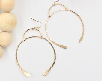 WISHBONE HOOP EARRINGS / Large Gold-filled Earrings - Lightweight - Thin Gold Earrings - Delicate - Hammered Hoop