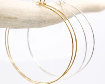 SKINNY HAMMERED HOOP Earrings // Large Gold-filled, Sterling Silver Hoops- Lightweight - Thin Delicate Wire Earrings - 2.5 inch, 2 inch