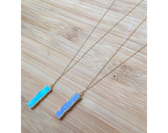 LONG STONE PENDANT Necklace // Turquoise, Lapis Lazuli Bar Necklace - Gold edged Stone - Extra Long Layering Necklace - Simple - Gold filled