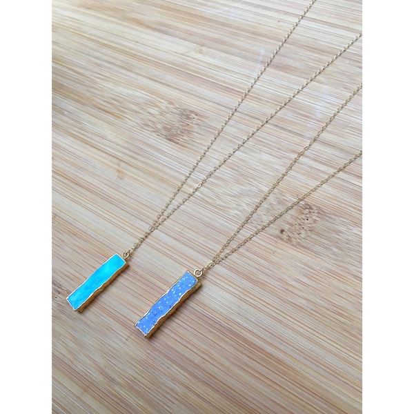 LONG STONE PENDANT Necklace // Turquoise, Lapis Lazuli Bar Necklace - Gold edged Stone - Extra Long Layering Necklace - Simple - Gold filled