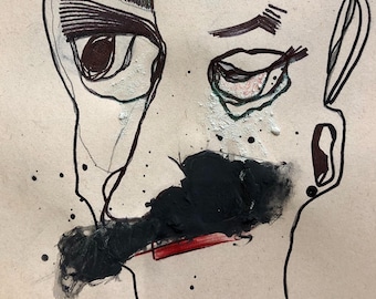 Abstract Face Painting, Emotional Portrait Artwork, Mixed Media Digital Download