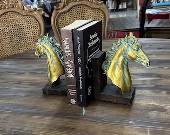 Bronze Horse Head Bookends, Set of 2 Antique Style Decorative Book Ends