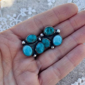 Natural Turquoise Cluster Stud Earrings, Boho Silver Earrings, Southwestern Jewelry, Blue Gemstone Studs, Cowgirl Gift