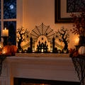 Halloween Candle Holder, Metal Haunted House Table Centerpiece, Spooky Mantel Decor, Gothic Witch Fall Home Decoration