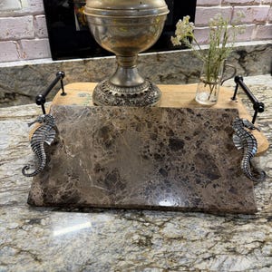 Mud Pie Marble Cheese Tray with Seahorses