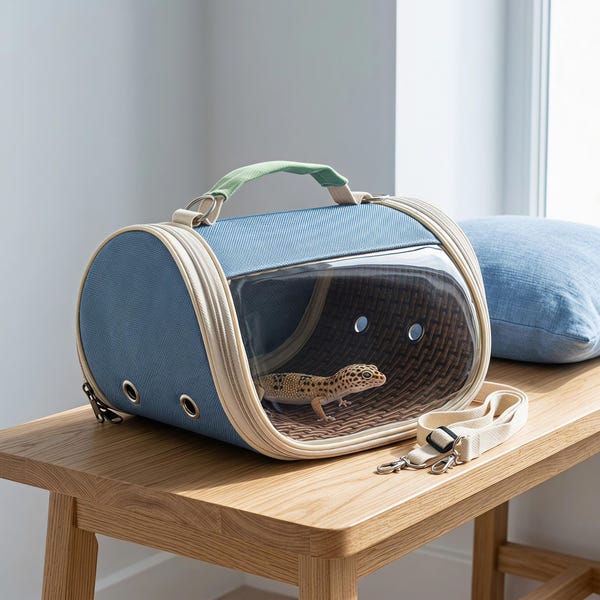 Clear Reptile Travel Carrier, Portable Ventilated Pet Bag for Gecko Snake Lizard, Vet Visit Sling Bag