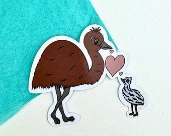 Emu Family Glossy Sticker: Aussie Bird Art Die-Cut