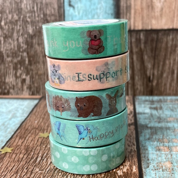 Washi Tape for Decoration or Packing- 5 options - Polka Dots, Thank You,Small Business, Happy Mail, Australian Animals-Art by KathleenStuart