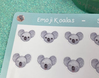 Cute Koala Emoji-style Sticker Sheet - Koalas Planner stickers -Happy, Laugh, Love, Silly, Cool, Sad, Nerdy emotions -Art by Kathleen Stuart