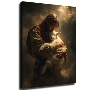 Jesús, el cordero perdido (Escritura bíblica) Lámina decorativa de pared en lienzo con la imagen de la paz (Dormitorio, Sala de estar)