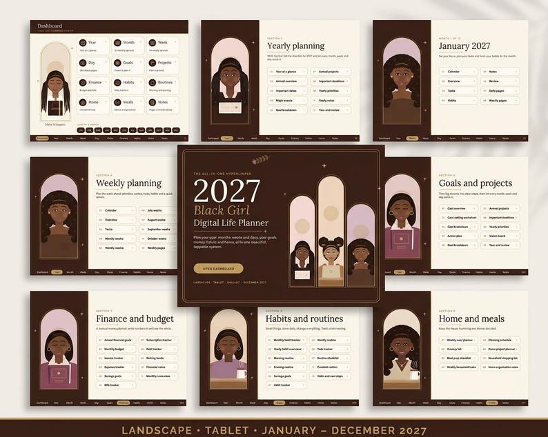 Black Girl Digital Planner 2027, Hyperlinked Life Planner PDF, Daily ...