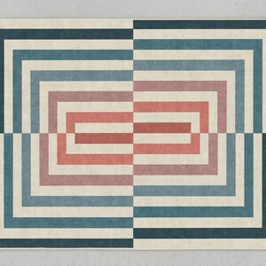 Mid Century Modern Geometric Rug, Bauhaus Art Deco Area Rug, Teal Terracotta Cream (Large) image 4