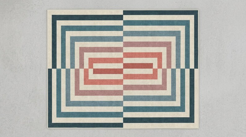 Mid Century Modern Geometric Rug, Bauhaus Art Deco Area Rug, Teal Terracotta Cream (Large) image 4