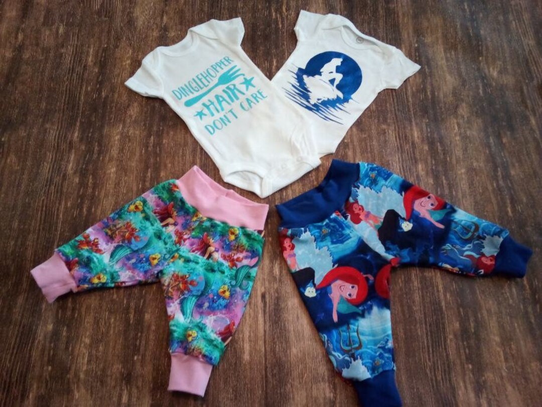 Custom Little Mermaid Onesie & Cuff Pants Bummies Set Etsy