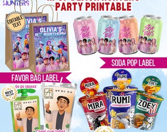 Kpop Demon Hunters Party Printable Bundle, Kpop Noodle Label, Kpop Mega Bundle, Kpop Birthday Bundle, Saja Boys Soda Can label, Party Decor