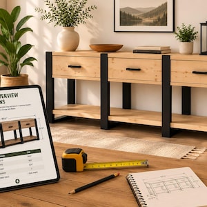 Moderne rustikale Buffet-Tische: Baupläne | DIY-Anleitung zum Bau eines Konsolentisches (PDF-Download)