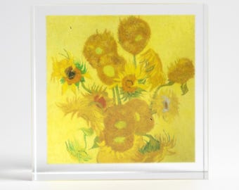 Bloque de arte acrílico | Girasoles de Van Gogh | Girasoles | mini bloque de arte | Regalo de un maestro holandés