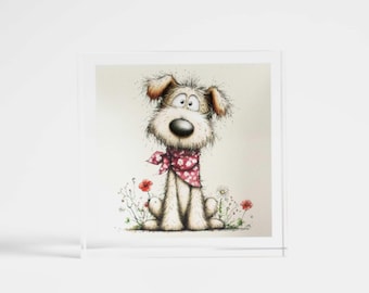 Bloque de arte acrílico con forma de perro | Regalo para amantes de los perros | Decoración de escritorio | Regalo único para mascotas | Mini obra de arte | Impresión en plexiglás