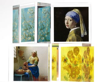 Bloques de arte de plexiglás con láminas de Vermeer y Van Gogh, juego de 4 obras maestras impresas en plexiglás - obras de arte de 5×5 cm